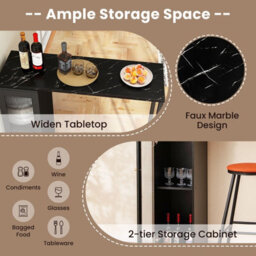 Gainoom Swivelling Top Black Bar Table And Chairs Set Of 3 W/ Storage Cabinet - thumbnail 6