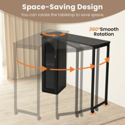 Gainoom Swivelling Top Black Bar Table And Chairs Set Of 3 W/ Storage Cabinet - thumbnail 7