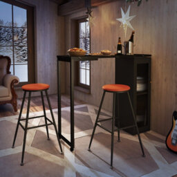 Gainoom Swivelling Top Black Bar Table And Chairs Set Of 3 W/ Storage Cabinet - thumbnail 4