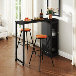 Gainoom Swivelling Top Black Bar Table And Chairs Set Of 3 W/ Storage Cabinet - thumbnail 5