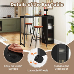 Gainoom Swivelling Top Black Bar Table And Chairs Set Of 3 W/ Storage Cabinet - thumbnail 8