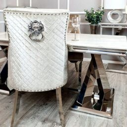 Stratus Interiors Bentley Upholstered Lion Knocker Dining Chair - Dark Grey Velvet