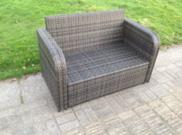 Fimous Dark Grey Pe Wicker Rattan Garden Furniture Set Love Sofa Set Reclining Chair Outdoor Big Footstool Coffee Table 7 Seater - thumbnail 6