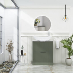 Royal Bathrooms Evora 700mm Sage Green Fluted Floor Standing Countertop Vanity Unit 2 Drawer With Cesar Basin - thumbnail 2