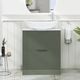 Royal Bathrooms Evora 700mm Sage Green Fluted Floor Standing Countertop Vanity Unit 2 Drawer With Cesar Basin - thumbnail 1