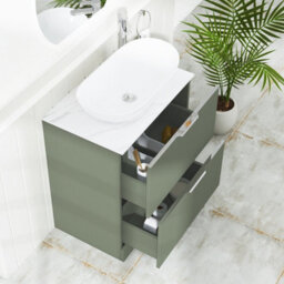 Royal Bathrooms Evora 700mm Sage Green Fluted Floor Standing Countertop Vanity Unit 2 Drawer With Cesar Basin - thumbnail 3