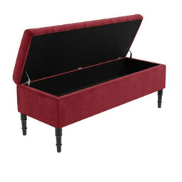 137Cm Paris Striped Ottoman Storage Bench- Plush Velvet Shoe Bench - Claret Red Upholstery Footstool With Storage - thumbnail 5
