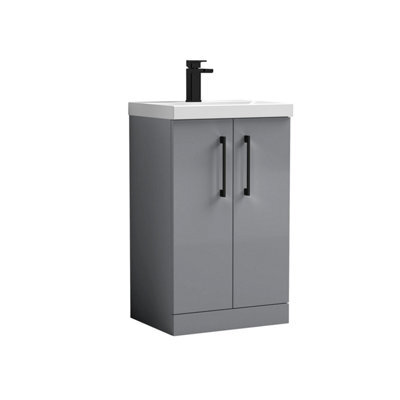 Balterley Bramshall Modern Bathroom 2 Soft Close Door & Mid-Edge Vanity Unit Basin, Satin Grey, 500mm - image 1