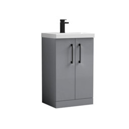 Balterley Bramshall Modern Bathroom 2 Soft Close Door & Mid-Edge Vanity Unit Basin, Satin Grey, 500mm - thumbnail 1