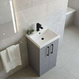 Balterley Bramshall Modern Bathroom 2 Soft Close Door & Mid-Edge Vanity Unit Basin, Satin Grey, 500mm - thumbnail 4
