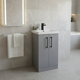 Balterley Bramshall Modern Bathroom 2 Soft Close Door & Mid-Edge Vanity Unit Basin, Satin Grey, 500mm - thumbnail 3