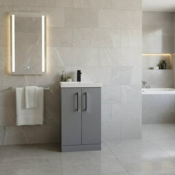 Balterley Bramshall Modern Bathroom 2 Soft Close Door & Mid-Edge Vanity Unit Basin, Satin Grey, 500mm - thumbnail 2