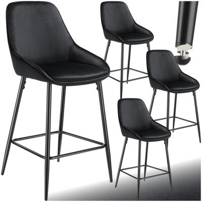 Tectake Bar Stool Siera With Backrest, Padding And Soft Fabric - Velvet Look Black/black, Set Of 4 - image 1