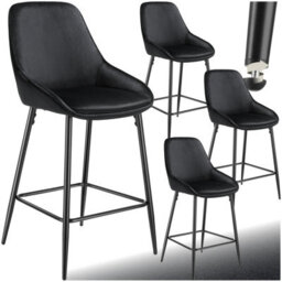 Tectake Bar Stool Siera With Backrest, Padding And Soft Fabric - Velvet Look Black/black, Set Of 4 - thumbnail 1