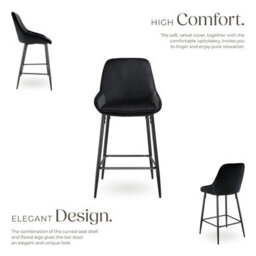 Tectake Bar Stool Siera With Backrest, Padding And Soft Fabric - Velvet Look Black/black, Set Of 4 - thumbnail 3