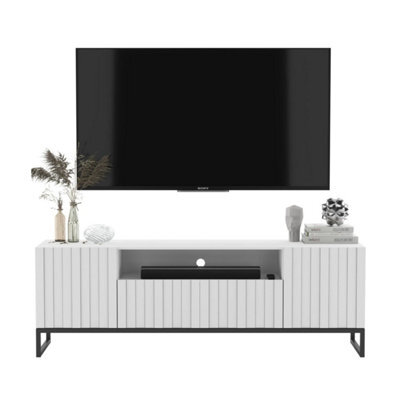Heze Furniture Elpis Glamour Tv Cabinet Unit With Storage 150 Cm - White Matt / Black Frame - image 1