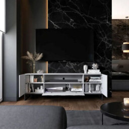 Heze Furniture Elpis Glamour Tv Cabinet Unit With Storage 150 Cm - White Matt / Black Frame - thumbnail 3