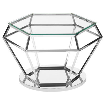 Orsina Contemporary Silver Finish Diamond Design End Table, Elegant End Table, Stainless Steel Frame Bedside Table - image 1