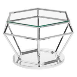 Orsina Contemporary Silver Finish Diamond Design End Table, Elegant End Table, Stainless Steel Frame Bedside Table - thumbnail 2