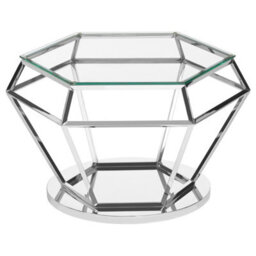 Orsina Contemporary Silver Finish Diamond Design End Table, Elegant End Table, Stainless Steel Frame Bedside Table - thumbnail 1