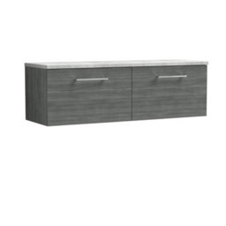 Balterley Level 1200mm Wall Hung 2 Drawer Vanity Unit & Laminate Worktop For Contemporary Bathroom Storage - Anthracite Woodgrain - thumbnail 1
