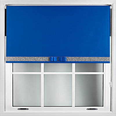 Furnished Blue Blackout Roller Blind With Decorative Silver Glitter & Blue Bow - Trimmable (W)60Cm X (L)210Cm - image 1