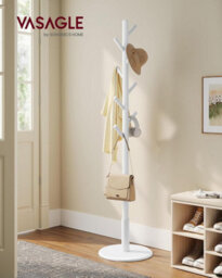 LEDREM Coat Rack, Solid Wood Coat Stand, Free Standing Hall Coat Tree With 8 Hooks For Coats, Hats, Bags, Purses, For Entryway - thumbnail 1