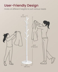 LEDREM Coat Rack, Solid Wood Coat Stand, Free Standing Hall Coat Tree With 8 Hooks For Coats, Hats, Bags, Purses, For Entryway - thumbnail 2
