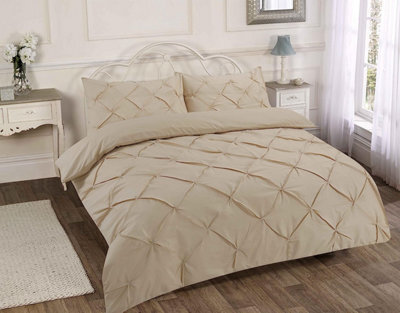 Homes & Linen Pintuck Pinch Pleated Alexandra Duvet Cover Set Easy Care Polycotton Bedding Set