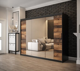 Arte Tilburg 2 Contemporary 3 Mirrored Sliding Door Wardrobe 9 Shelves 2 Rails Dark Oak Effect & Black (H)2000mm (W)2500mm (D)620mm - thumbnail 2