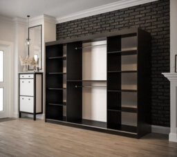 Arte Tilburg 2 Contemporary 3 Mirrored Sliding Door Wardrobe 9 Shelves 2 Rails Dark Oak Effect & Black (H)2000mm (W)2500mm (D)620mm - thumbnail 3