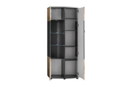 Arte Dera 32 Tall Display Cabinet In Oak Artisan & Graphite Grey - W700mm H1710mm D380mm, Modern And Luxurious - thumbnail 2
