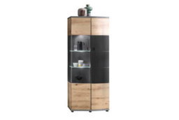 Arte Dera 32 Tall Display Cabinet In Oak Artisan & Graphite Grey - W700mm H1710mm D380mm, Modern And Luxurious - thumbnail 3