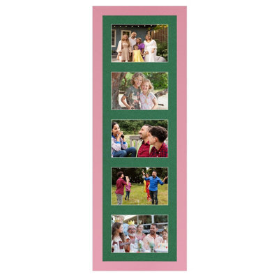 AK Frames 26X8 Pastel Pink Modern Multi Photo Frame With Emerald Mount - Holds 5 Apertures (5X) 6X4 Photos - image 1