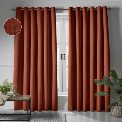 Moonlight Bedding 100%blackout Eyelet Linen Texture Curtain Pair Thermal Energy Efficient For Summer Winter (Rust, 90''x90'')