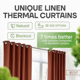 Moonlight Bedding 100%blackout Eyelet Linen Texture Curtain Pair Thermal Energy Efficient For Summer Winter (Rust, 90''x90'') - thumbnail 2