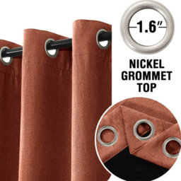 Moonlight Bedding 100%blackout Eyelet Linen Texture Curtain Pair Thermal Energy Efficient For Summer Winter (Rust, 90''x90'') - thumbnail 4