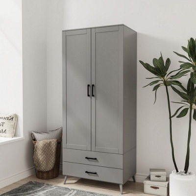 Urbn-Living Urbnliving 180Cm Height Grey Wardrobe With 2 Door 2 Drawer Modern Bedroom Clothes Storage Hanging Rail - image 1