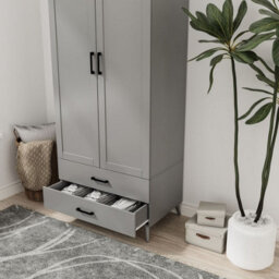Urbn-Living Urbnliving 180Cm Height Grey Wardrobe With 2 Door 2 Drawer Modern Bedroom Clothes Storage Hanging Rail - thumbnail 3