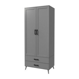 Urbn-Living Urbnliving 180Cm Height Grey Wardrobe With 2 Door 2 Drawer Modern Bedroom Clothes Storage Hanging Rail - thumbnail 5