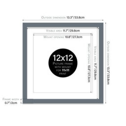 "12X12"" Grey Picture Frame - 12X12"" Square Frame With 11X11"" Mount For 12X12""/11X11"" Pictures Vintage Style Thin Edge, 1 Pack" - thumbnail 2