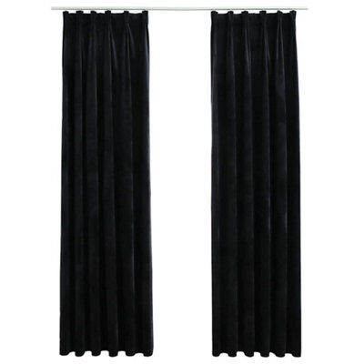 Berkfield Elegant Blackout Curtains 2 Pcs With Hooks Velvet Black 140X245 Cm