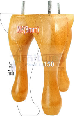 L&F Queen Anne Wooden Legs 150mm High Set Of 4 Oak Replacement Furniture Feet Chairs Sofas Footstools M8 (8mm) - image 1