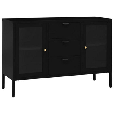Berkfield Classic Sideboard Black 105X35X70 Cm Steel And Tempered Glass - image 1