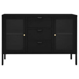 Berkfield Classic Sideboard Black 105X35X70 Cm Steel And Tempered Glass - thumbnail 3