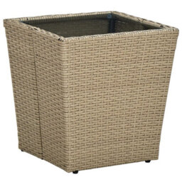 Berkfield Tea Table Beige 41.5X41.5X44 Cm Poly Rattan And Tempered Glass - thumbnail 1