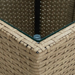 Berkfield Tea Table Beige 41.5X41.5X44 Cm Poly Rattan And Tempered Glass - thumbnail 4