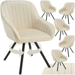 Tectake Set Of 6 Lounge Armchair Living Room Accent Chair 360 Swivel Slim Steel Legs Velvet Fabric   - Cream