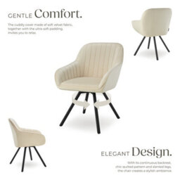 Tectake Set Of 6 Lounge Armchair Living Room Accent Chair 360 Swivel Slim Steel Legs Velvet Fabric   - Cream - thumbnail 3