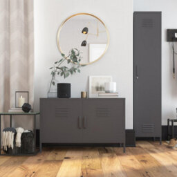 Dorel Home Bradford Metal Cabinet With 2 Doors Wide Grey - thumbnail 3